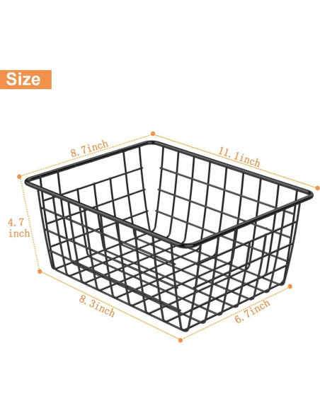 Cestas de Alambre Negro LOSYHU - Paquete de 4 Medianas 28.2x22.1cm
