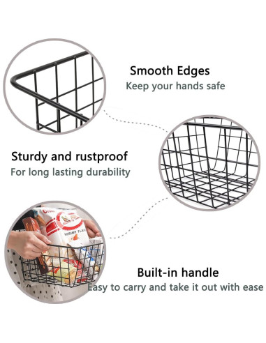 Cestas de Alambre Negro LOSYHU - Paquete de 4 Medianas 28.2x22.1cm