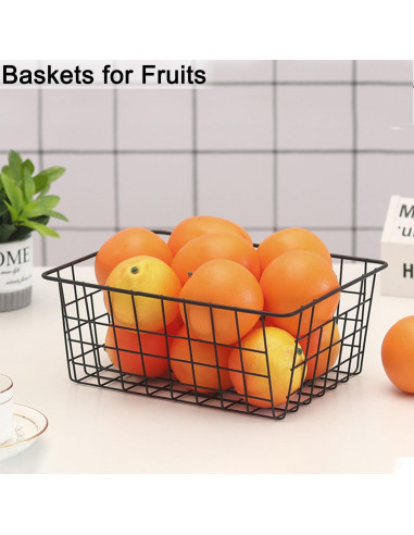 Cestas de Alambre Negro LOSYHU - Paquete de 4 Medianas 28.2x22.1cm