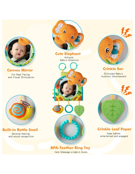 Juguete de Asiento de Coche Lynncare con Espejo y Juguetes Colgantes