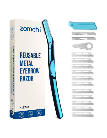Rasuradora de Cejas ZOMCHI Azul con 11 Cuchillas y Tapa Silicona