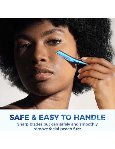 Rasuradora de Cejas ZOMCHI Azul con 11 Cuchillas y Tapa Silicona
