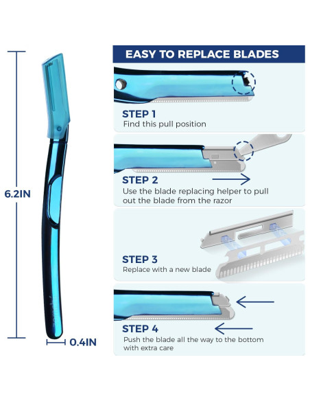 Rasuradora de Cejas ZOMCHI Azul con 11 Cuchillas y Tapa Silicona
