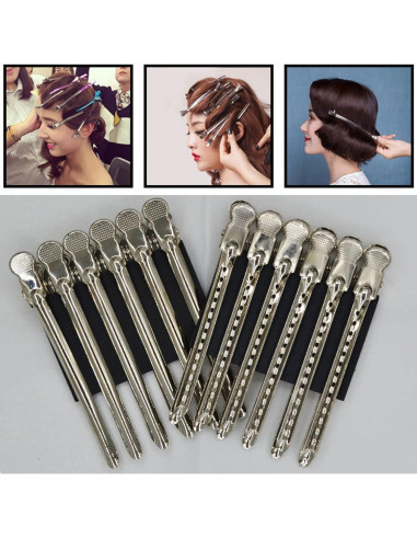 12 Clips de Pelo Metal Duckbill KACYDI 9.5cm Antideslizantes