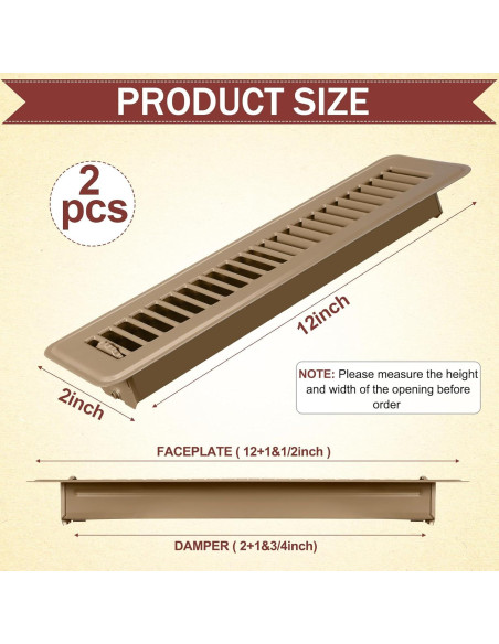 Cubiertas de Ventilación de Piso Metalicas Tandefio 2 Pcs 2x30 cm