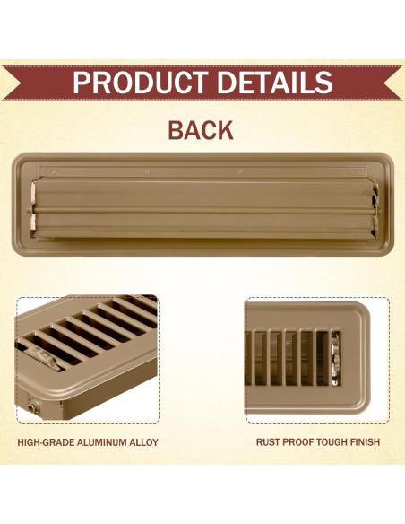 Cubiertas de Ventilación de Piso Metalicas Tandefio 2 Pcs 2x30 cm