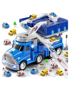 Camión de Juguete Transportador JUKUDAHU con 8 Coches y Pista