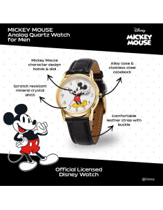 Reloj de Hombre Disney Mickey Vintage - Caja Dorada, Correa Cuero 2