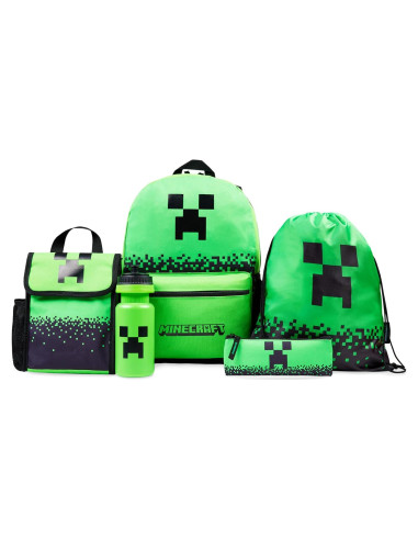 Conjunto de Mochilas Minecraft 5 Piezas Verde con Accesorios