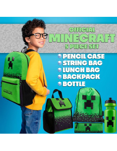 Conjunto de Mochilas Minecraft 5 Piezas Verde con Accesorios 2
