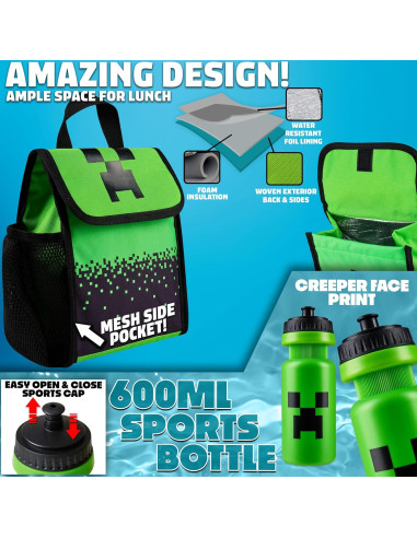 Conjunto de Mochilas Minecraft 5 Piezas Verde con Accesorios