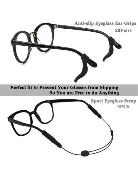20 Pares Sujetadores Antideslizantes Gafas + 3 Correas Ajustables