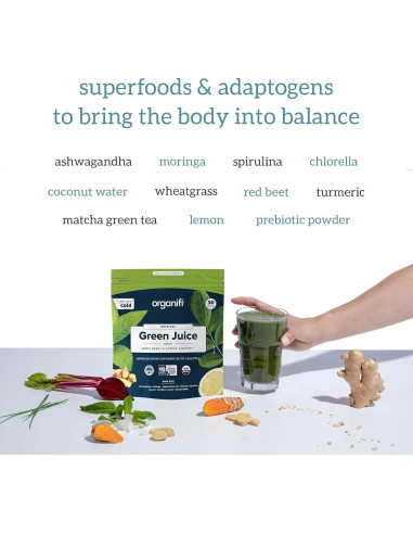Organifi Jugo Verde - Polvo Orgánico 30 Porciones - Control de Estrés