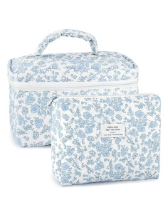 Juego de 2 bolsas de maquillaje acolchadas URSKYTOUS - Floral Azul