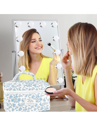 Juego de 2 bolsas de maquillaje acolchadas URSKYTOUS - Floral Azul