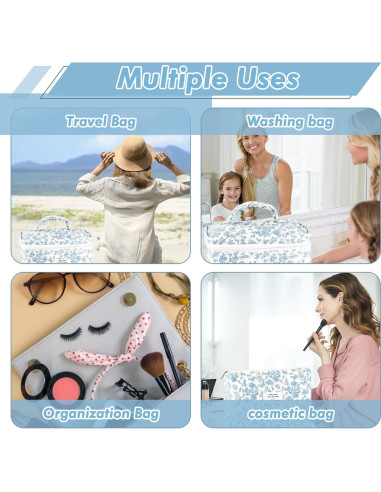 Juego de 2 bolsas de maquillaje acolchadas URSKYTOUS - Floral Azul