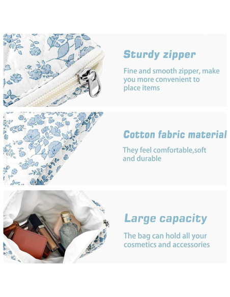 Juego de 2 bolsas de maquillaje acolchadas URSKYTOUS - Floral Azul