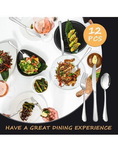 Juego de Cubiertos SANTUO 12 Piezas Acero Inoxidable Apto Lavavajillas