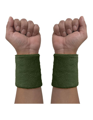 Muñequera Deportiva Couver WB104-MIX Algodón Verde Ejercito 1 Par