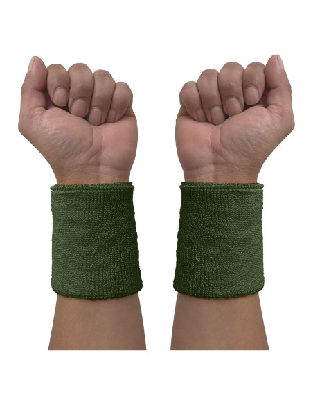 Muñequera Deportiva Couver WB104-MIX Algodón Verde Ejercito 1 Par