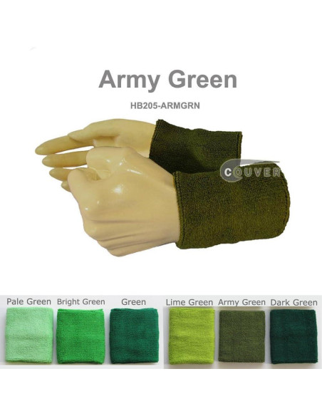 Muñequera Deportiva Couver WB104-MIX Algodón Verde Ejercito 1 Par