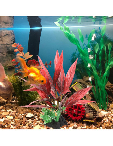 Planta Acuática Alta Awenyzen 32x18x8cm Seda Roja