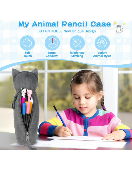 Estuche de Lápices de Peluche BB FUNHOUSE Gato 26x10cm