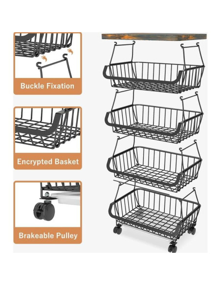 Cesta Rodante Apilable Baotkere 6 Niveles Organizador Cocina
