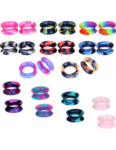 Túneles de Oreja Silicona Stuppendux 24PCS Doble Flare 2g-1" 2