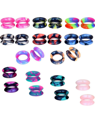 Túneles de Oreja Silicona Stuppendux 24PCS Doble Flare 2g-1"