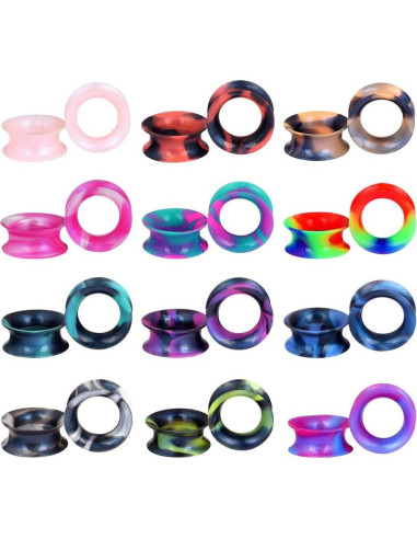 Túneles de Oreja Silicona Stuppendux 24PCS Doble Flare 2g-1"