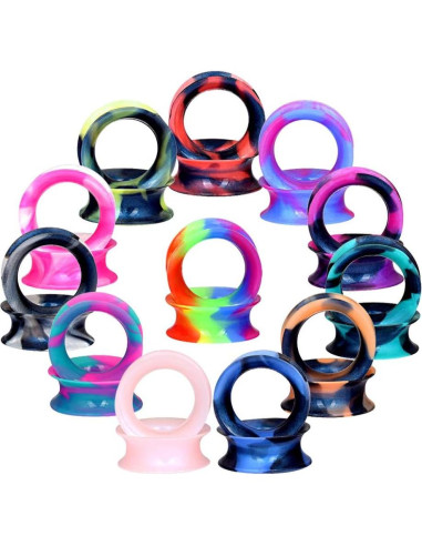 Túneles de Oreja Silicona Stuppendux 24PCS Doble Flare 2g-1"