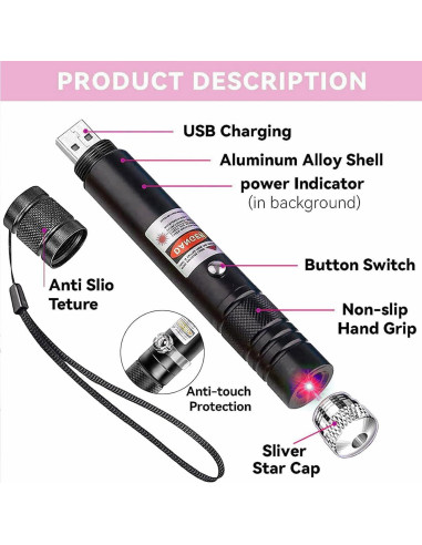 Puntero láser rojo USB Yiwu 9127 2 en 1 para oficina y gatos