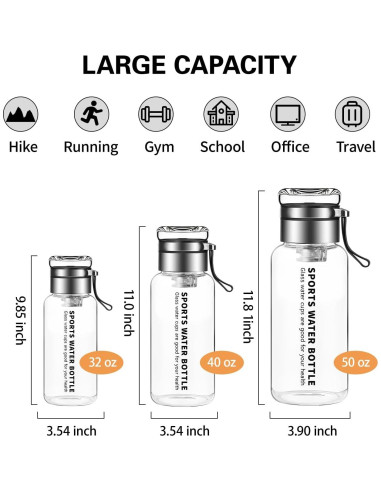 Botella de Agua de Vidrio Borosilicato Mymanjerfu 946ml con Infusor