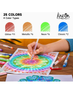 Set de 50 Bolígrafos de Gel Lineon Multicolor con 25 Recargas 2