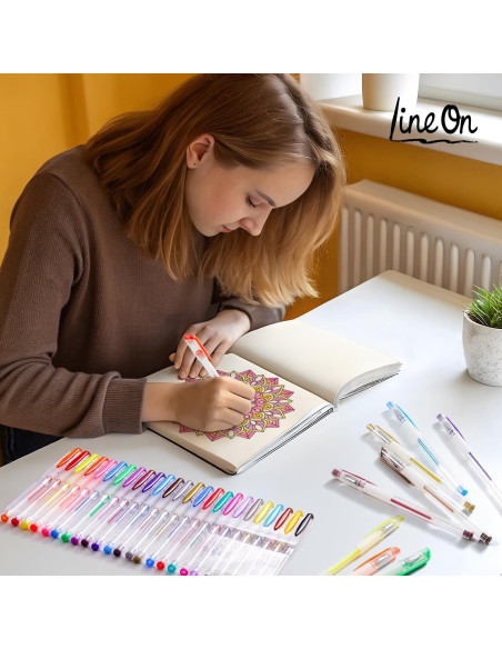 Set de 50 Bolígrafos de Gel Lineon Multicolor con 25 Recargas