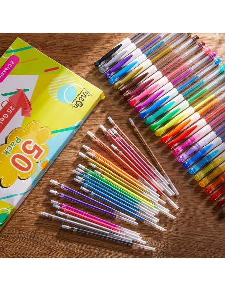 Set de 50 Bolígrafos de Gel Lineon Multicolor con 25 Recargas