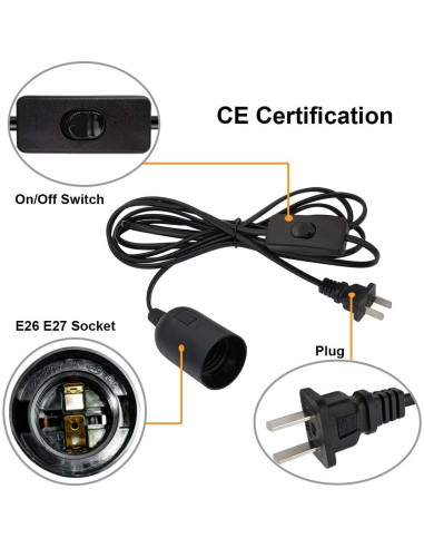 Kit de Luz Colgante Industrial OmiSun E26 E27 3m Negro 2 Pzas