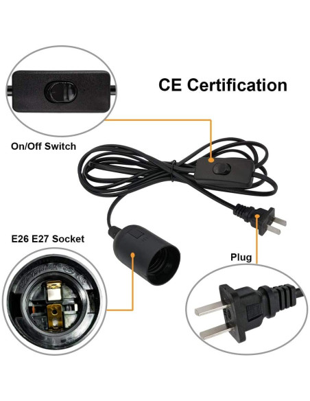 Kit de Luz Colgante Industrial OmiSun E26 E27 3m Negro 2 Pzas