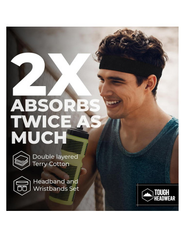 Banda deportiva para el sudor Tough Headwear - Negro 35.56 cm