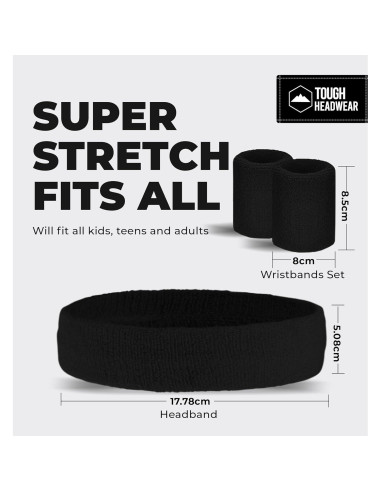 Banda deportiva para el sudor Tough Headwear - Negro 35.56 cm