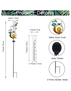 Estación de Lluvia Solar Stargarden Caracol 91.44 cm con LED 2