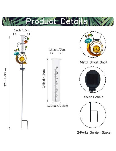 Estación de Lluvia Solar Stargarden Caracol 91.44 cm con LED