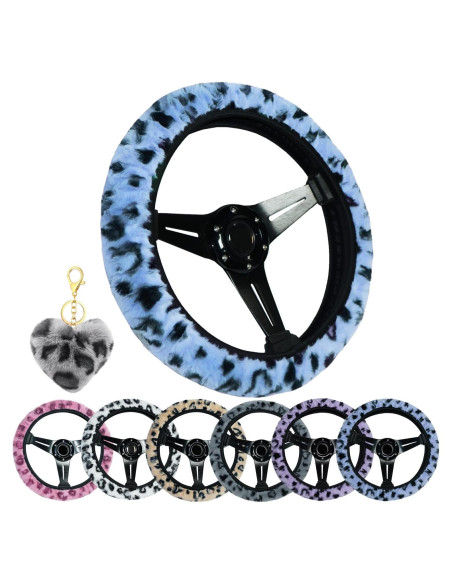 Cubierta de Volante Elástica Muamos 15" Leopardo Azul