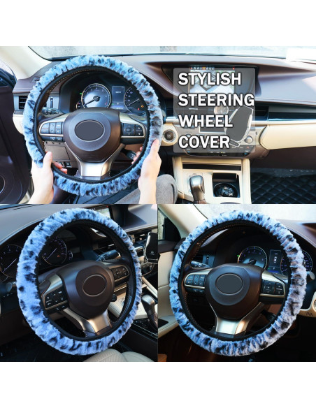 Cubierta de Volante Elástica Muamos 15" Leopardo Azul