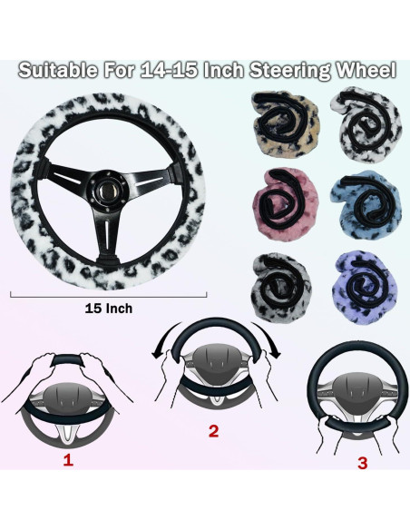 Cubierta de Volante Elástica Muamos 15" Leopardo Azul