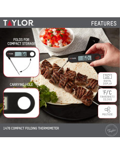 Termómetro Digital Instantáneo Taylor 1476 para Cocina BBQ Plegable 2