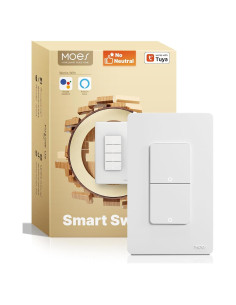 Interruptor de Luz Doble Inteligente MOES WiFi 2 Gang Sin Neutro