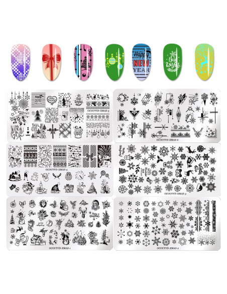 Kit 6 Placas Estampado Uñas Navidad OCOUYVD 12x6cm