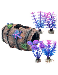 Decoración de Acuario Faeshoo Barril Roto con Plantas 12.7cm